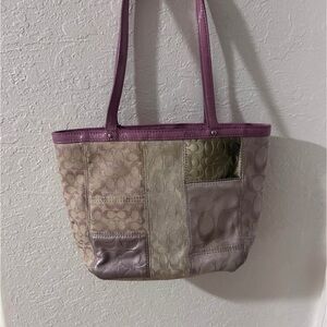 Coach Patchwork Tote Bag - Purple and Gold Tones